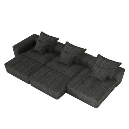 Modern Oversized Modular Sectional Sofa, Sparkling Chenille Fabric Soft Cushion Sofa With 6 Pillows, 6 Pieces Diy Combination Tufted Sofa, No Assembly Required - Black