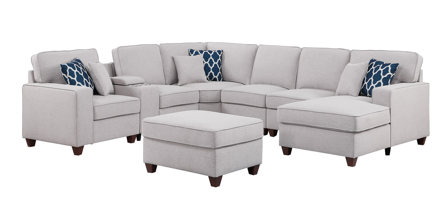 Tina - 8 Piece Upholstered Sectional With Ottoman - Light Gray