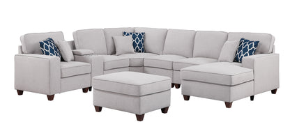 Tina - 8 Piece Upholstered Sectional With Ottoman - Light Gray