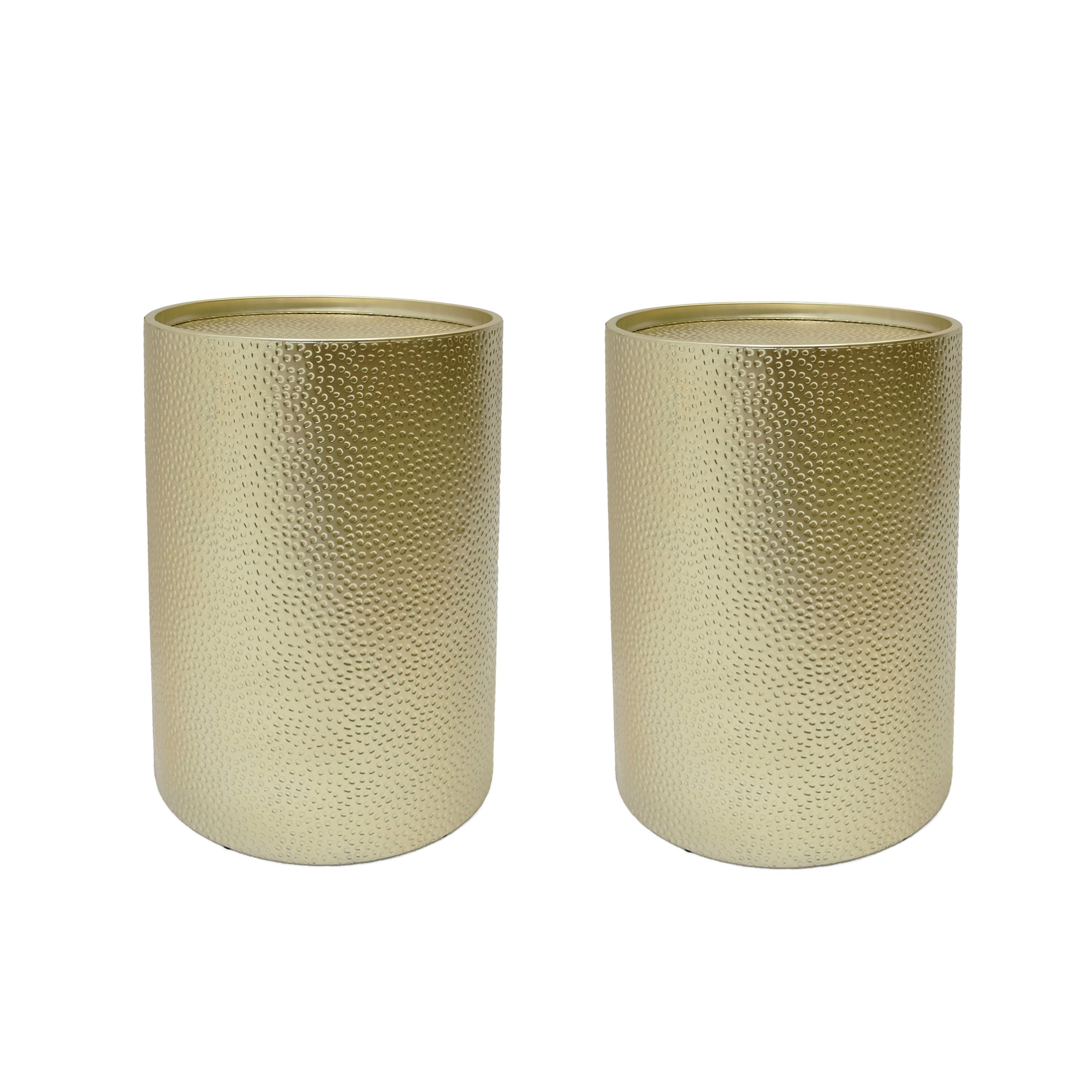 Side Table With Cylindrical Shape And Convenient Table Lip (Set of 2) - Gold
