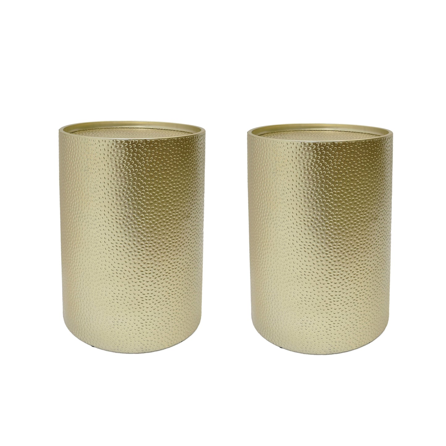 Side Table With Cylindrical Shape And Convenient Table Lip (Set of 2) - Gold