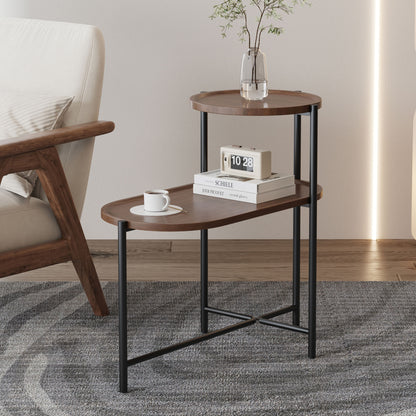 Small Coffee Tables 2 Tier Modern Sofa Side Table With Wood Storage Shelf Living Room End Tables Nightstands - Walnut Brown