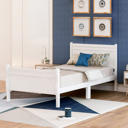 Twin Platform Bed Frame Mattress Foundation Sleigh Bed With Headboard, Footboard, Slat Support - White