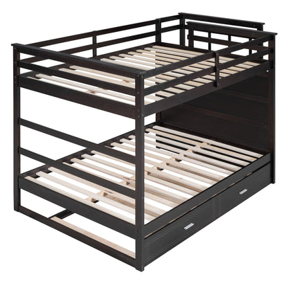 Full Over Full Bunk Bed With Twin Size Trundle And Staircase - Espresso