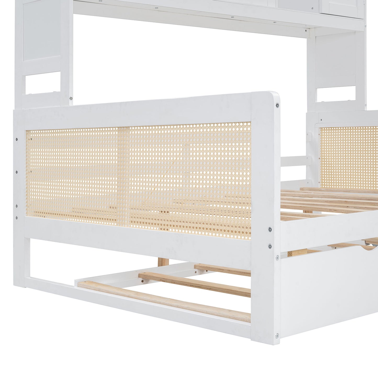 Full Size Wooden Daybed & Twin Size Trundle, And All In One Cabinet And Shelf - White