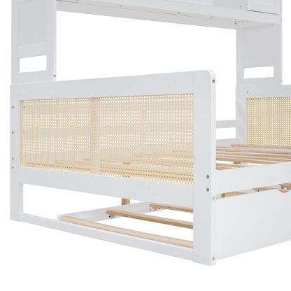 Full Size Wooden Daybed & Twin Size Trundle, And All In One Cabinet And Shelf - White