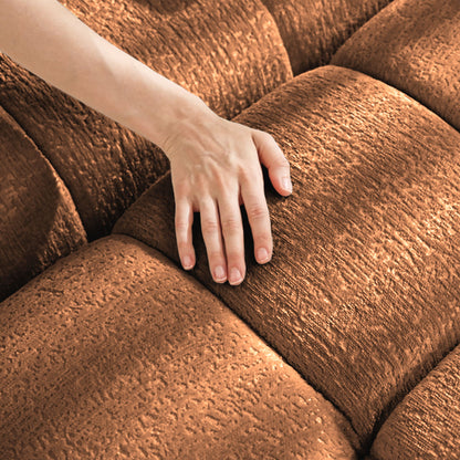 Cozy Plush 2 Seater Sofa Set With Ottomans And Throw Pillows - Burnt Orange