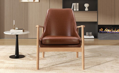 Accent Chair, Mid-Century Modern Armchair With Solid Wood Frame, Reading Leisure Chair With High Back For Living Room - Brown