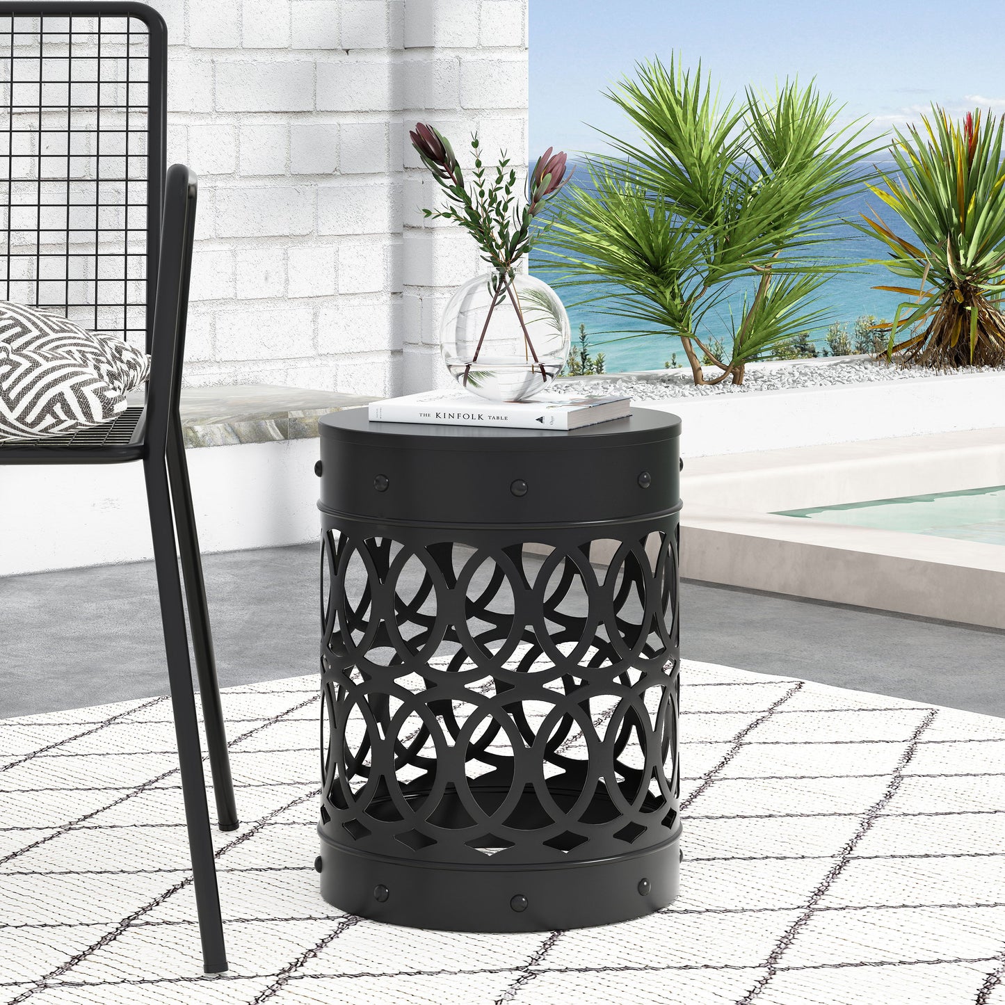 Outdoor, Metal End Table Large - Black