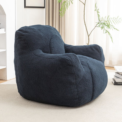Comfy Bean Bag Chair With Filler, Tufted Memory Foam Sofa, Teddy Fabric, Fluffy And Cozy Seating For Dorm, Apartment, Or Living Room - Dark Blue