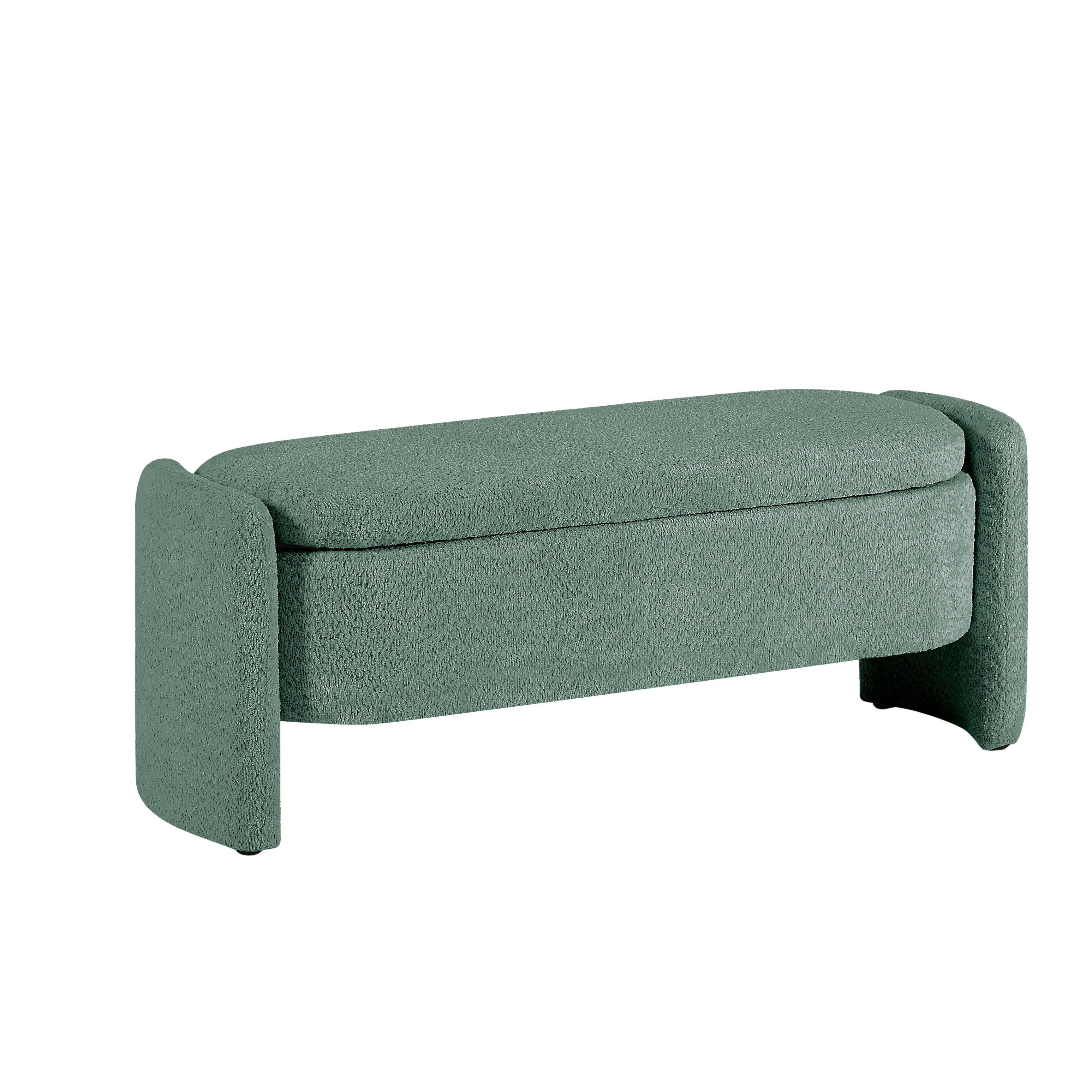 Ottoman Oval Storage Bench, 3D Lamb Fleece Bench With Large Storage Space For The Living Room, Entryway And Bedroom - Green