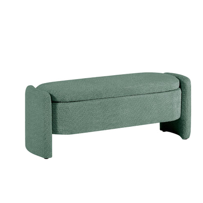 Ottoman Oval Storage Bench, 3D Lamb Fleece Bench With Large Storage Space For The Living Room, Entryway And Bedroom - Green