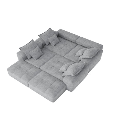 Modern Oversized Modular Sectional Sofa, Sparkling Chenille Fabric Soft Cushion Sofa With 8 Pillows, 8 Pieces Diy Combination Tufted Sofa, No Assembly Required - Gray