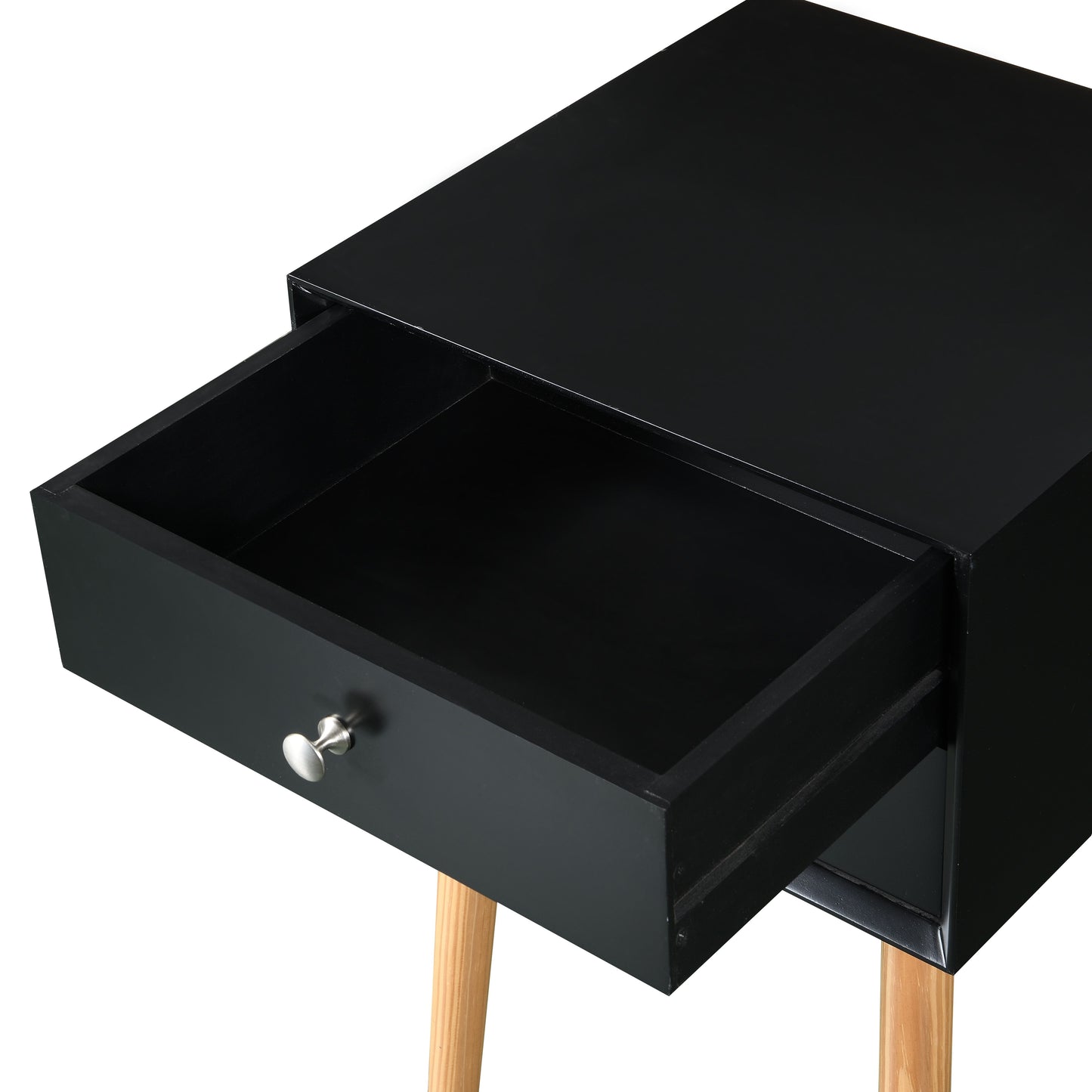 Side Table With 2 Drawer, Mid-Century Modern Storage Cabinet For Bedroom - Black