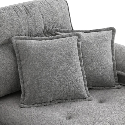 L Shaped Convertible Sectional Sofa 4 Seat Tufted Couch Set With Two Tone Adjust Legs Cloud Movable Ottoman - Gray