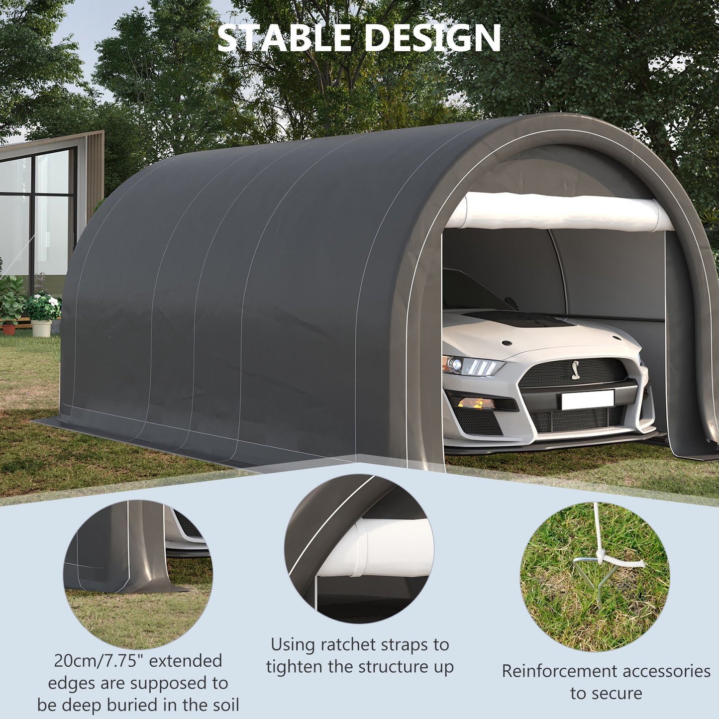 Outsunny - 10' x 16' Carport, Heavy Duty Portable Garage Storage Tent With Large Zippered Door, Anti-Uv Pe Canopy Cover For Car, Truck, Boat, Motorcycle, Bike, Garden Tools, Outdoor Work - Gray
