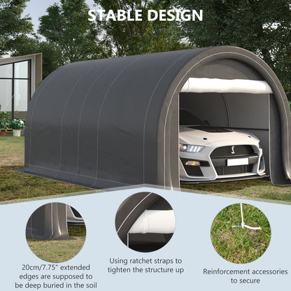 Outsunny - 10' x 16' Carport, Heavy Duty Portable Garage Storage Tent With Large Zippered Door, Anti-Uv Pe Canopy Cover For Car, Truck, Boat, Motorcycle, Bike, Garden Tools, Outdoor Work - Gray