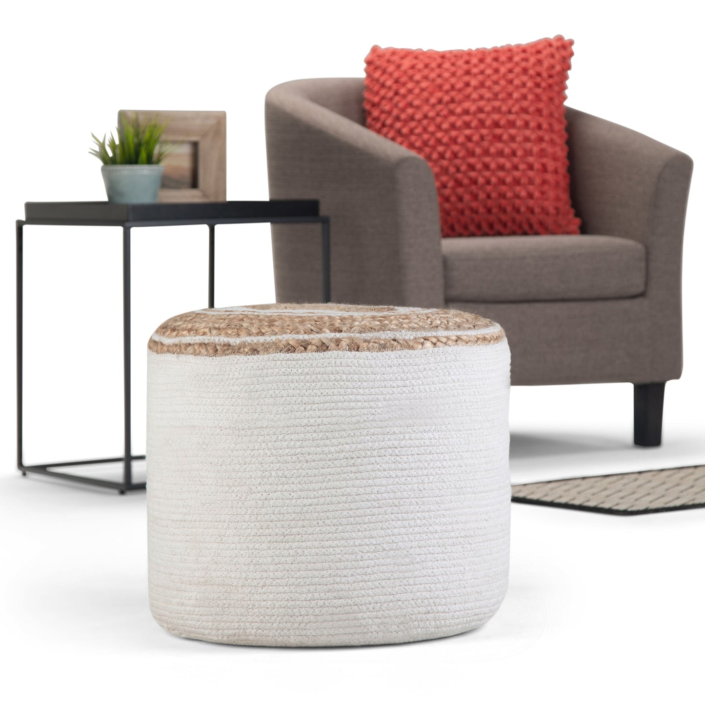 Serena - Round Braided Pouf - Natural
