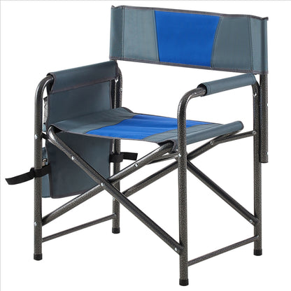 Padded Folding Outdoor Chair With Storage Pockets, Lightweight Oversized Directors Chair For Indoor, Outdoor Camping, Picnics And Fishing - Blue / Gray