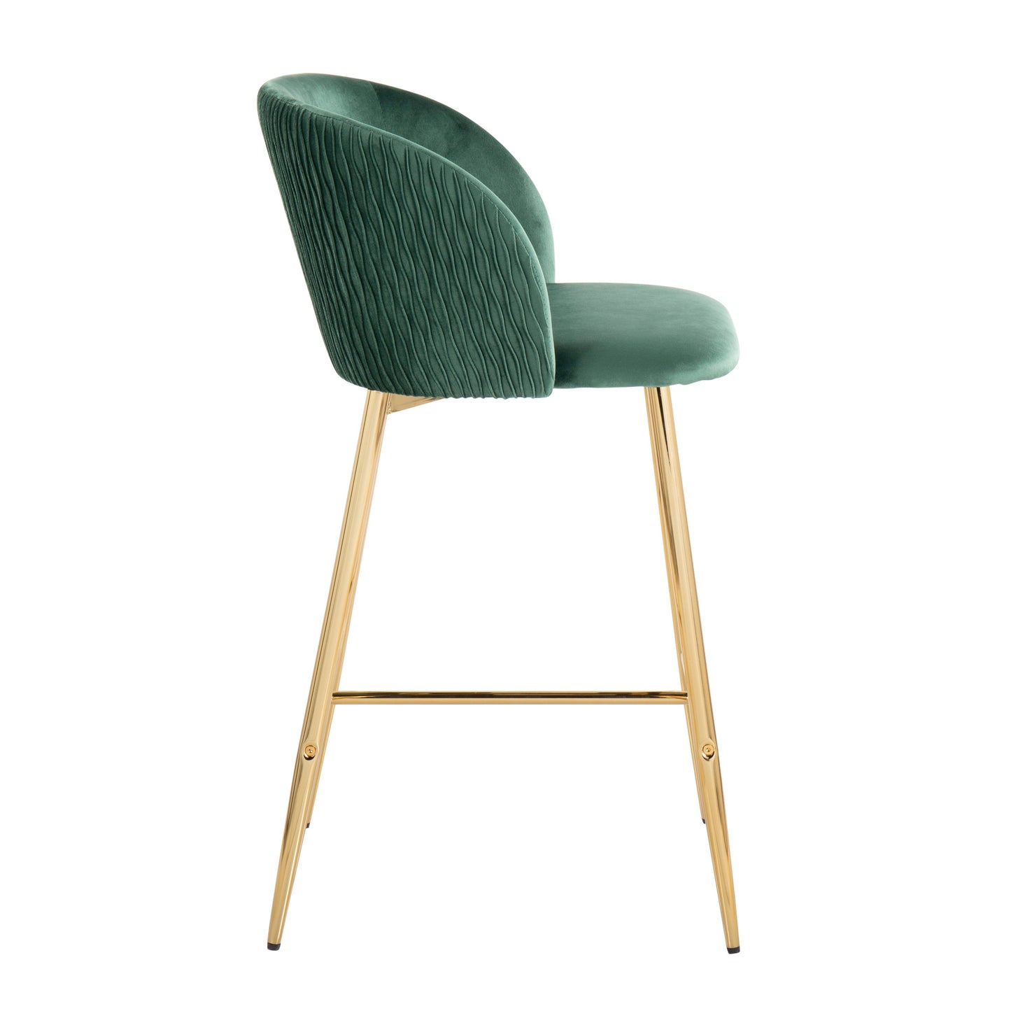 Fran - Pleated Waves Contemporary / Glam Fixed Height Counter Stool (Set of 2) - Gold / Green