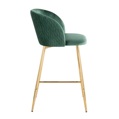 Fran - Pleated Waves Contemporary / Glam Fixed Height Counter Stool (Set of 2) - Gold / Green