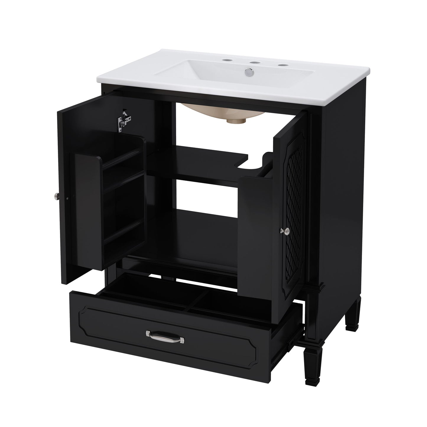 Vintage Style 30" Bathroom Vanity With Sink, Multi Functional Storage, Soft Closing Door - Black