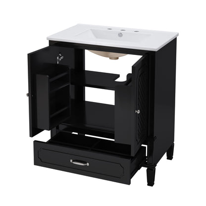 Vintage Style 30" Bathroom Vanity With Sink, Multi Functional Storage, Soft Closing Door - Black