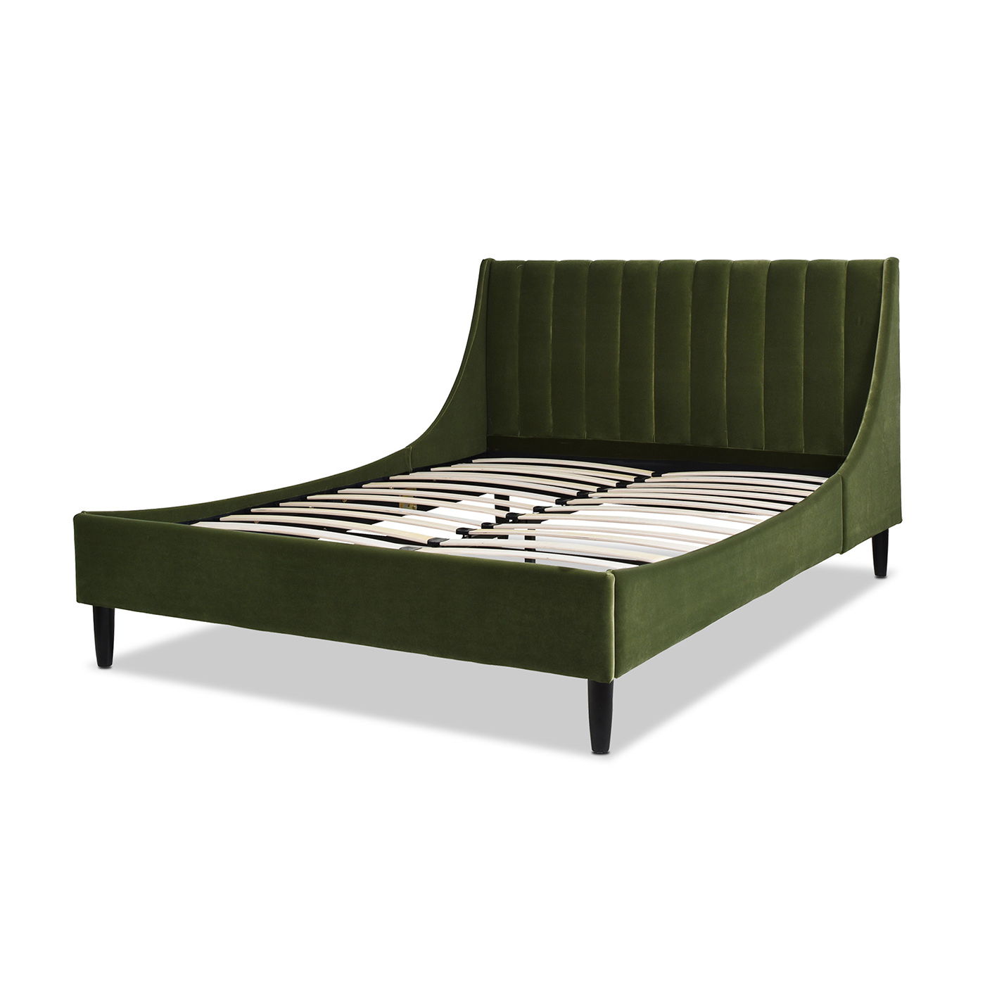 Aspen - Queen Vertical Tufted Modern Headboard Platform Bed Set - Olive Green