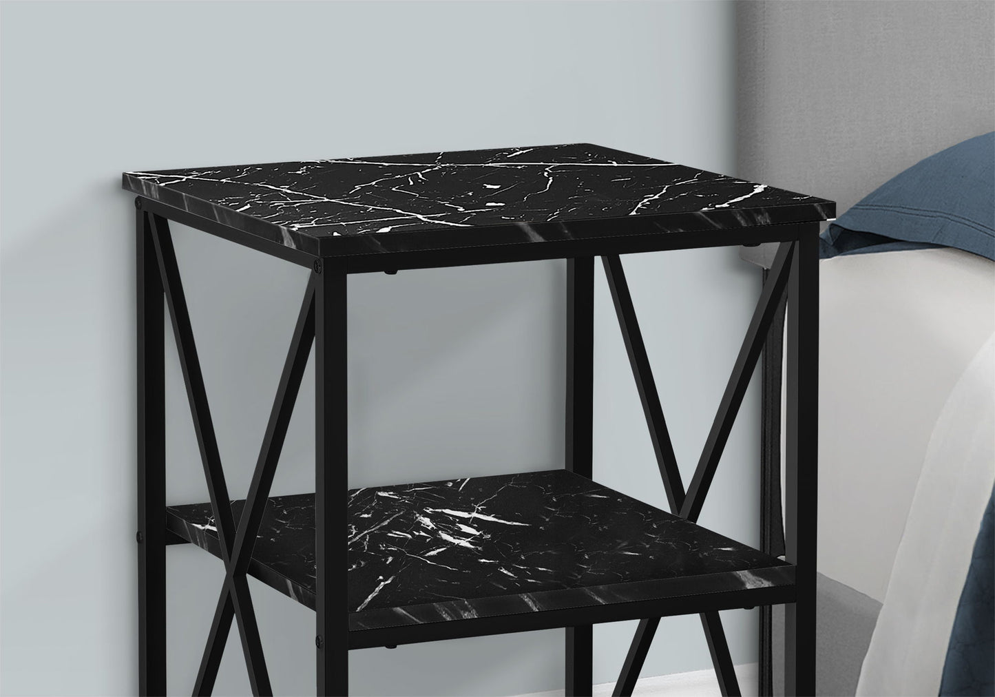 Accent Table, Side Marble Look Contemporary & Modern - Black