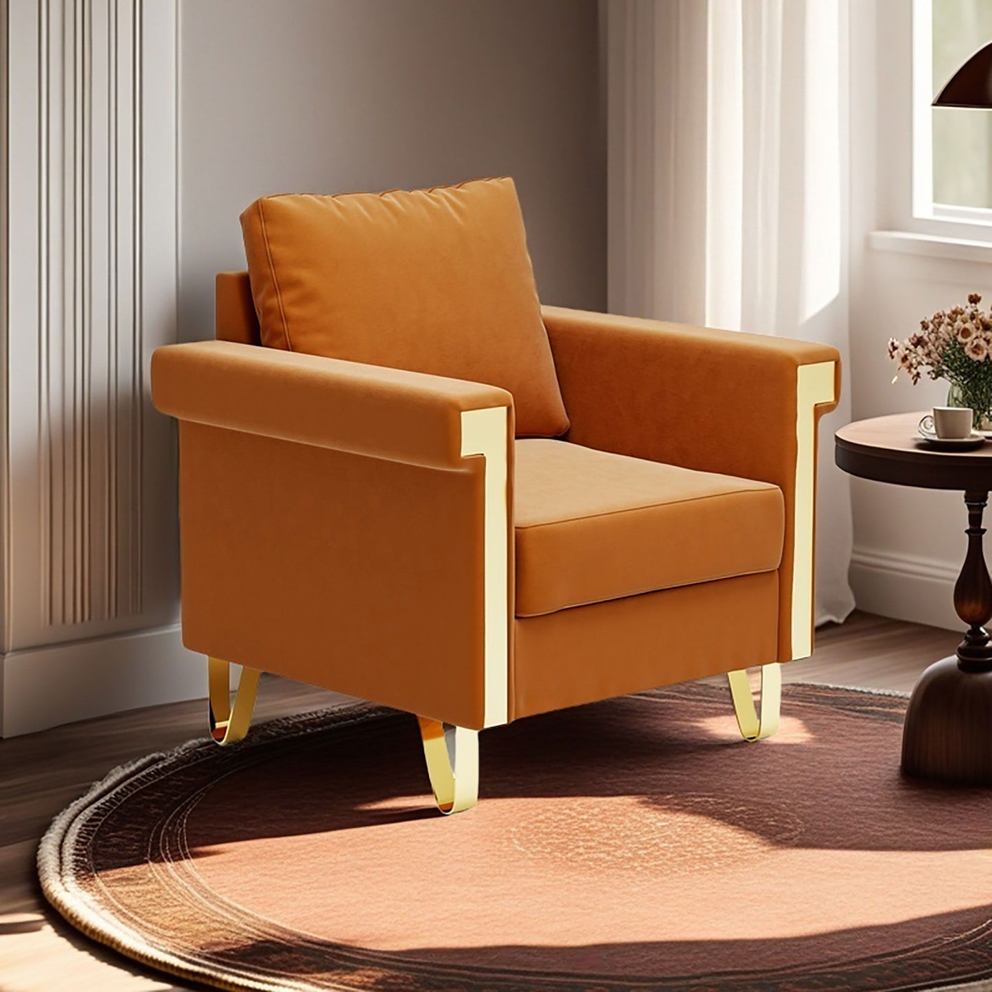 Plush Shiny Velvet Upholstered Chair With Good Resilience Performance Foam - Orange