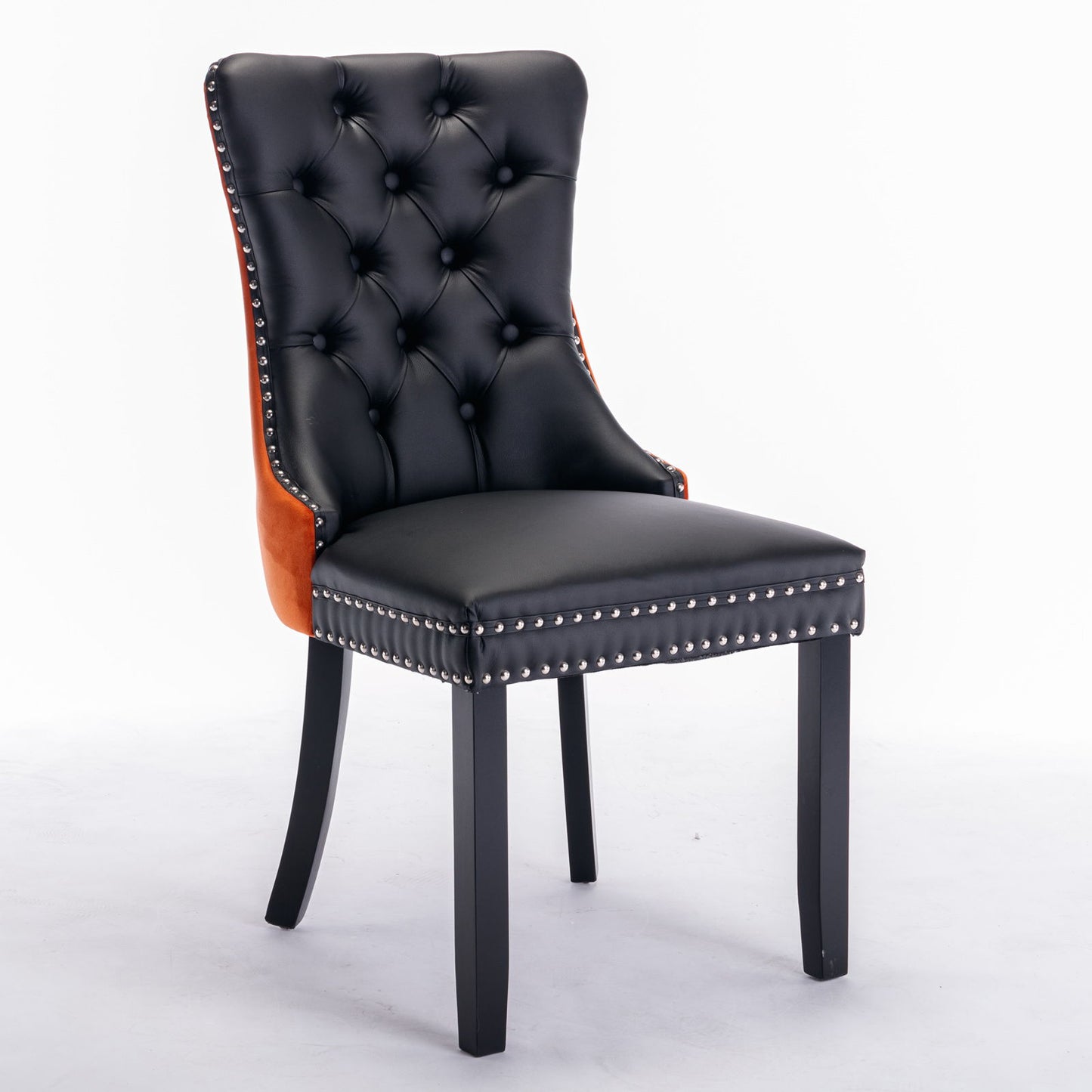 Nikki - Modern, High-End Tufted Solid Wood Contemporary And Velvet Upholstered Dining Chair With Wood Legs Nailhead Trim (Set of 2) - Black / Orange