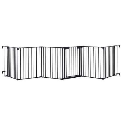 Adjustable Safety Gate 6 Panels Play Yard Metal Doorways Fireplace Fence Christmas Tree Fence Gate For House Stairs Gate Prohibited Area Fence - Black