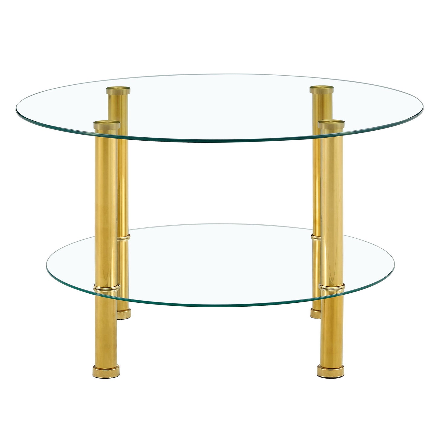 Contemporary Minimalist Double Layer Tempered Glass Coffee Table - Gold / Transparent