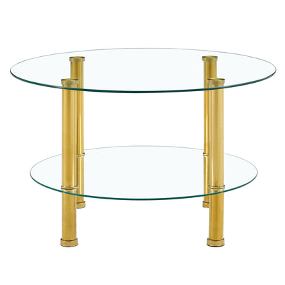Contemporary Minimalist Double Layer Tempered Glass Coffee Table - Gold / Transparent