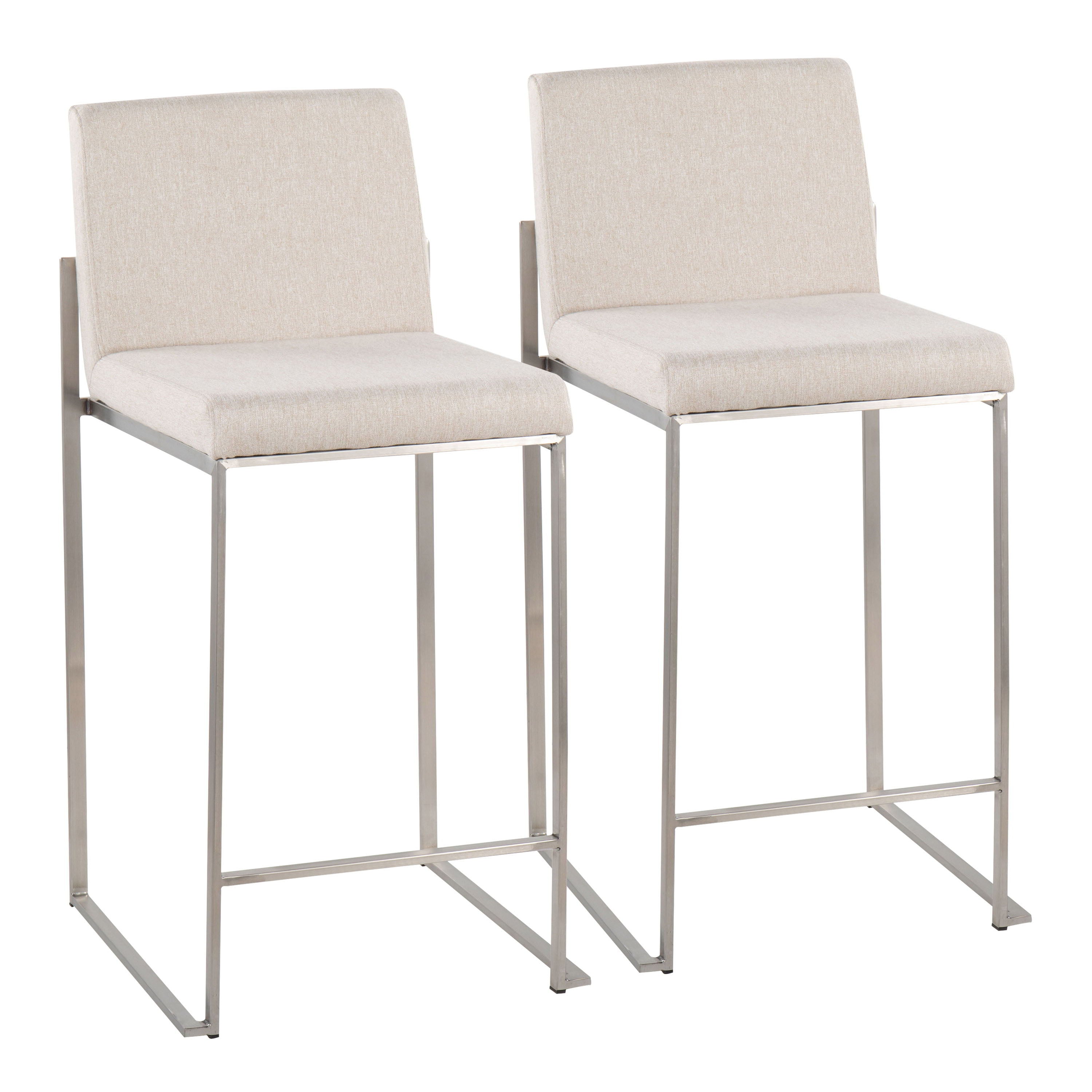 Fuji - Contemporary High Back Counter Stool (Set of 2) - Beige