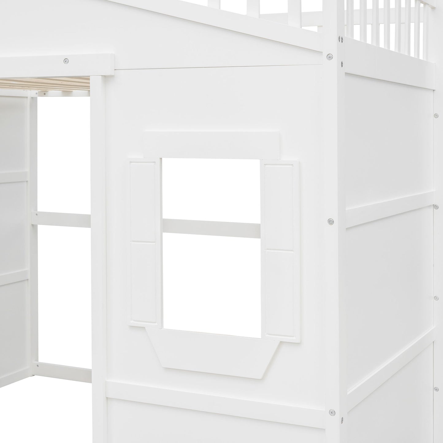 Full Size House Loft Bed With Ladder - White