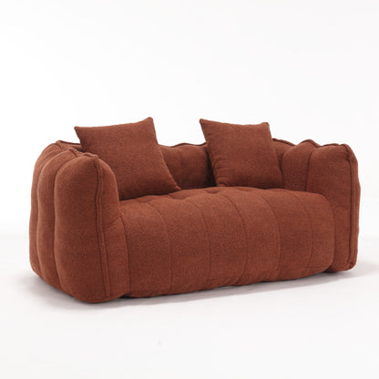 Soft Beanbag Chair With High Resilience Foam Core For Two People, The Comfortable Square Recliner Sofa Is Ideal For Family Members And Friends Engaged In Games, Reading, Watching TV - Red / Brown