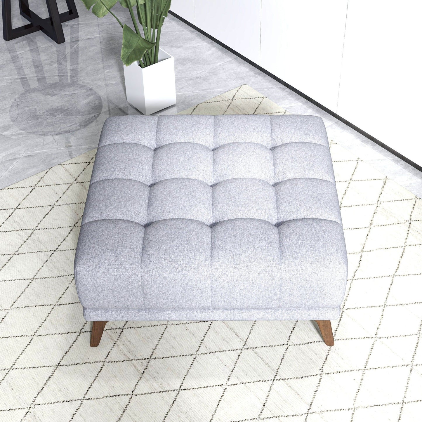 Addison - Square Upholstered Ottoman - Gray / Light Gray / Wood