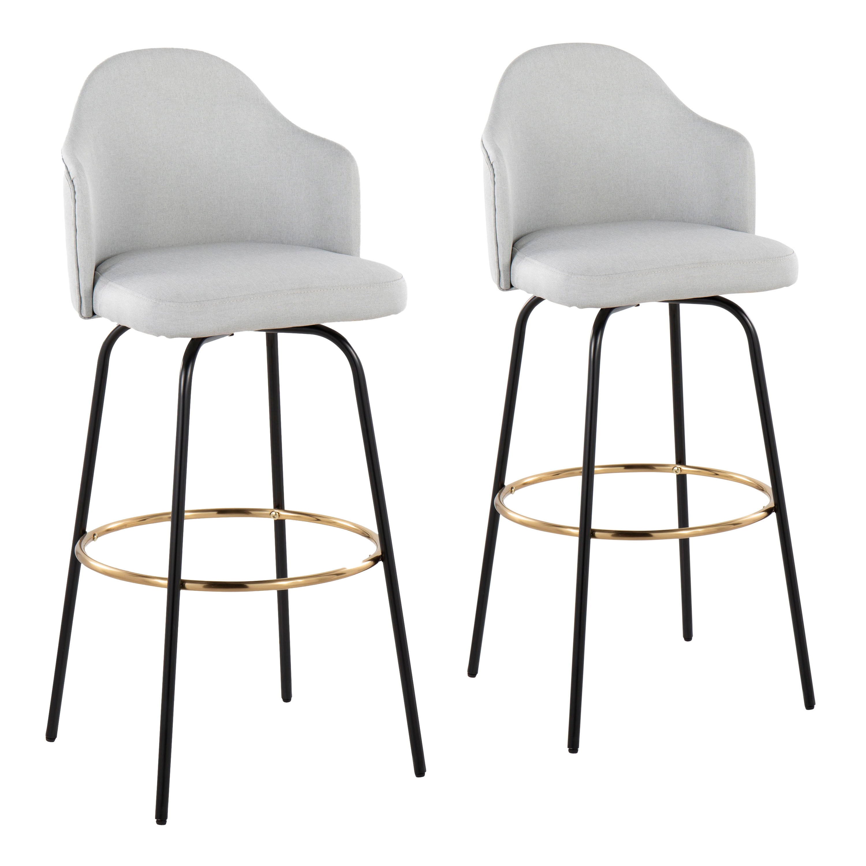 Ahoy - Contemporary Fixed Height Bar Stool Round Gold Footrest (Set of 2) - Light Gray / Black