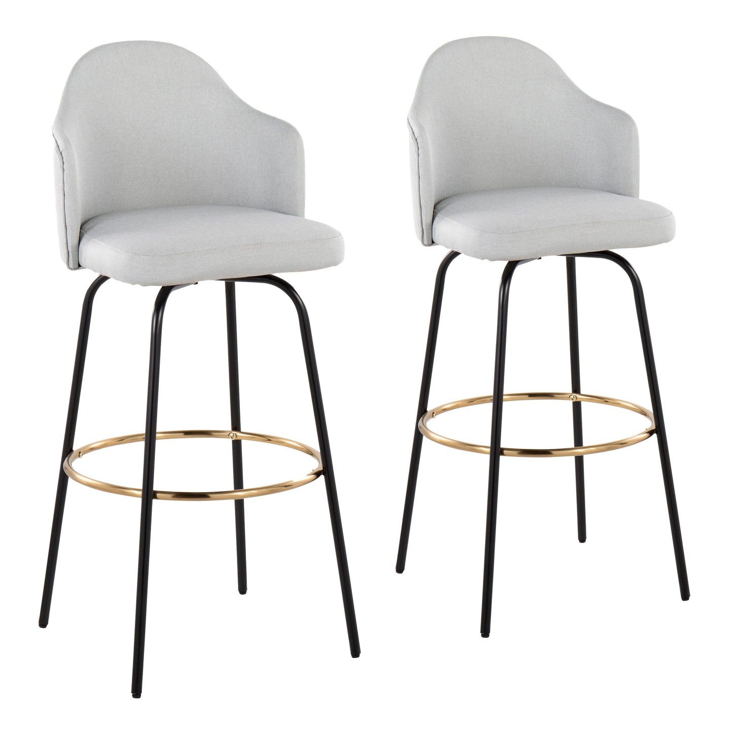 Ahoy - Contemporary Fixed Height Bar Stool Round Gold Footrest (Set of 2) - Light Gray / Black