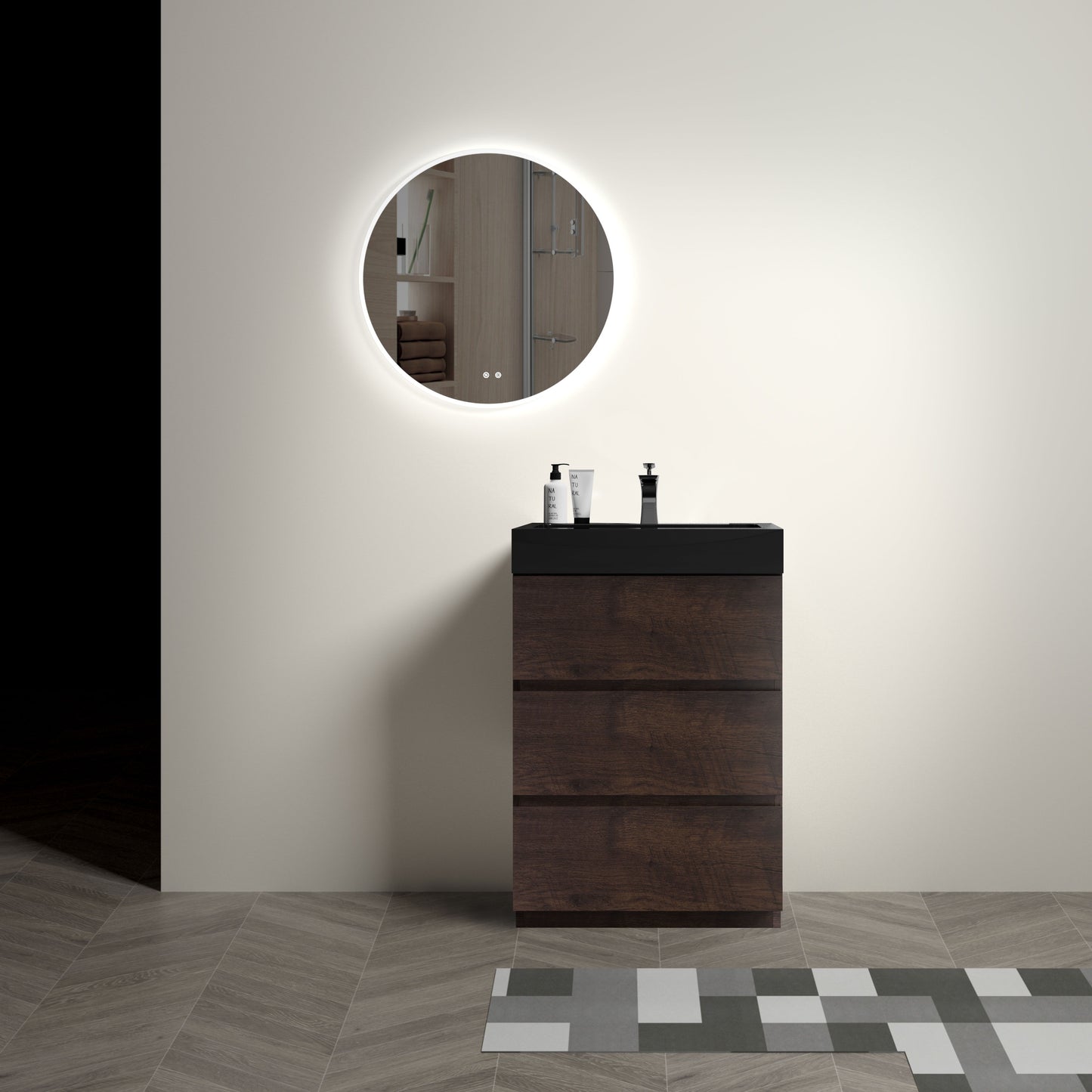 Alice - 24" Bathroom Vanity With Sink, Large Storage Freestanding Bathroom Vanity For Modern Bathroom, One-Piece Sink Basin Without Drain And Faucet - Walnut / Black