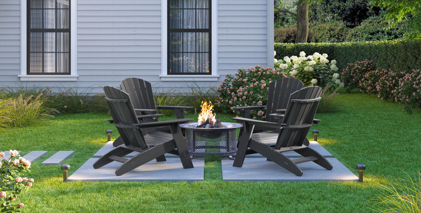Adirondack Chair Sturdy HDPE Poly Lumber For Poolside, Patio, And Garden Relaxation - Black