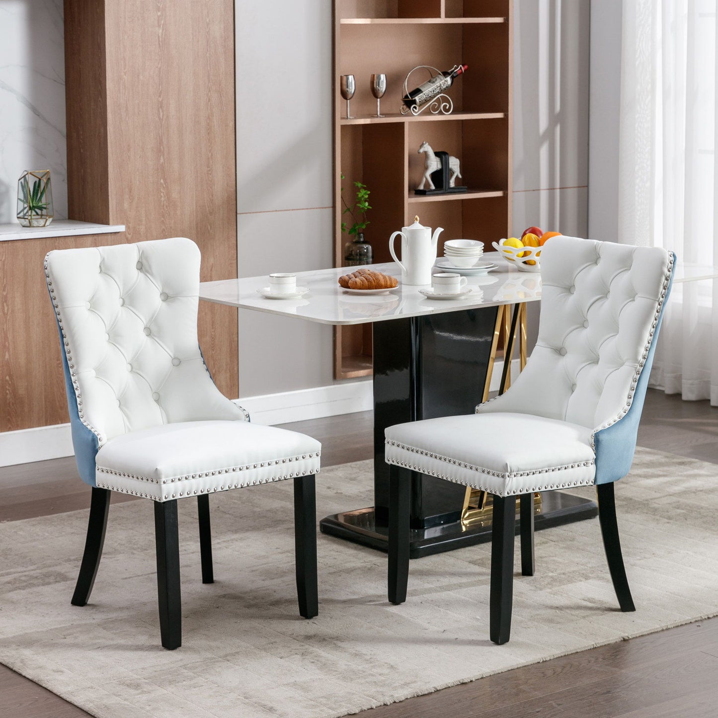 Nikki - Modern, High-End Tufted Solid Wood Contemporary And Velvet Upholstered Dining Chair With Wood Legs Nailhead Trim (Set of 2) - White / Light Blue