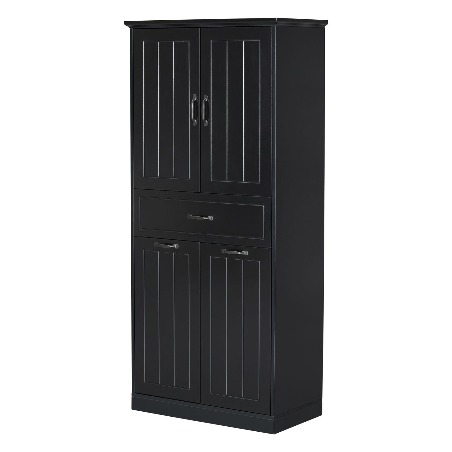 Stylish Bathroom Storage Cabinet With 2 Laundry Baskets And Drawer - Black