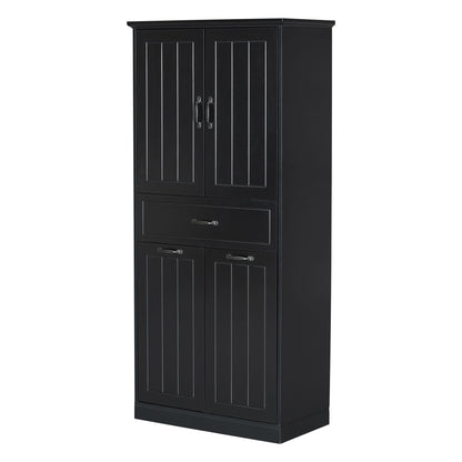 Stylish Bathroom Storage Cabinet With 2 Laundry Baskets And Drawer - Black