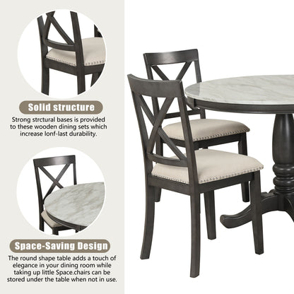 5 Pieces Dining Table And Chairs Set For 4 Persons, Kitchen Room Solid Wood Table With 4 Chairs - Gray