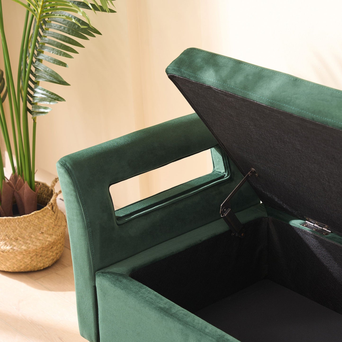 Wide Storage Soft Ottoman Bench With Armrests, Footrest Bed End Stool For Living Room, Dorm, Entryway And Bedroom - Green