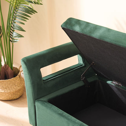Wide Storage Soft Ottoman Bench With Armrests, Footrest Bed End Stool For Living Room, Dorm, Entryway And Bedroom - Green
