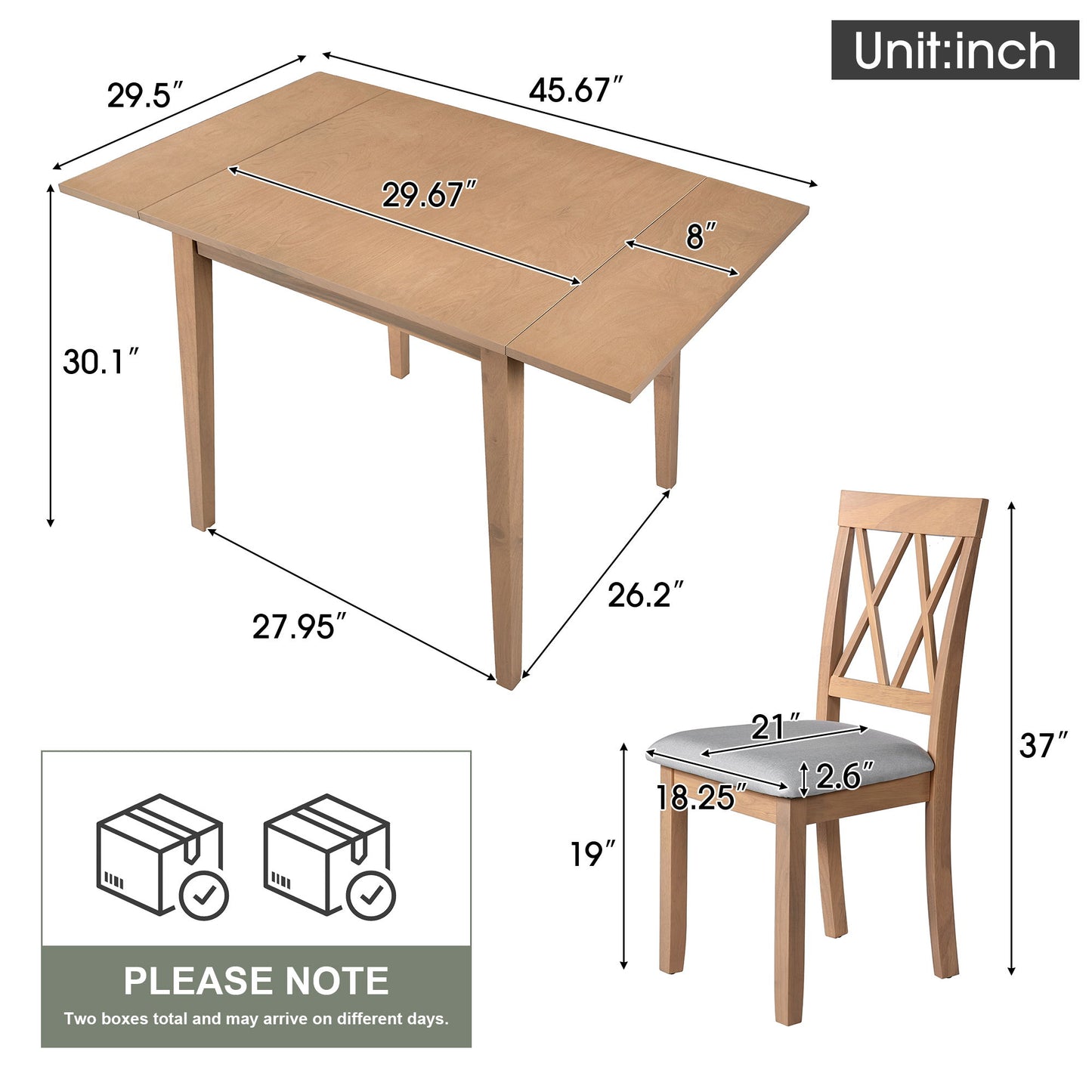 3 Piece Kitchen Dining Set With Drop Leaf Dining Table And 2 Dining Upholstered Chairs, Dining Room Set For Small Places - Natural