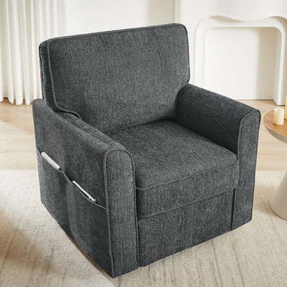 360 Degree Swivel Chair Accent Barrel Armchair With Side Pockets, Compact Design For Living Room, Bedroom, Office - Gray